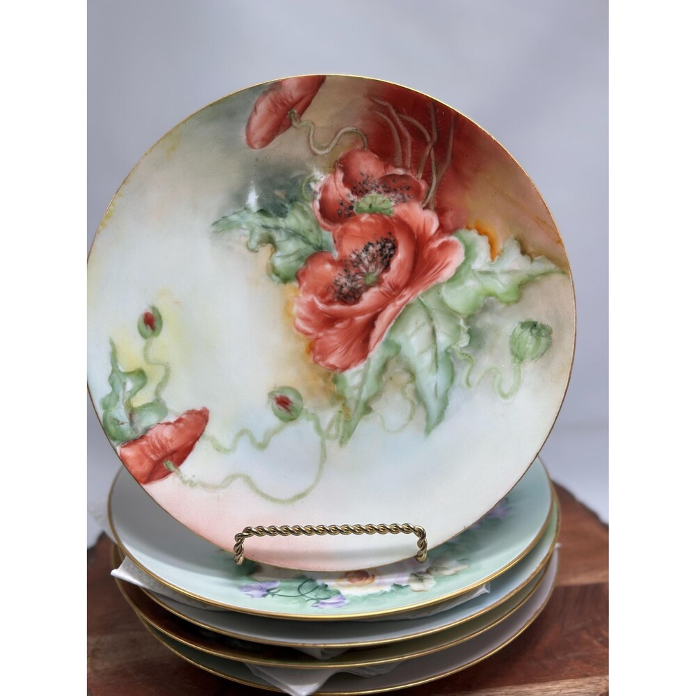 Thomas Sevres 5 Bavaria Plates Hand Painted Florals